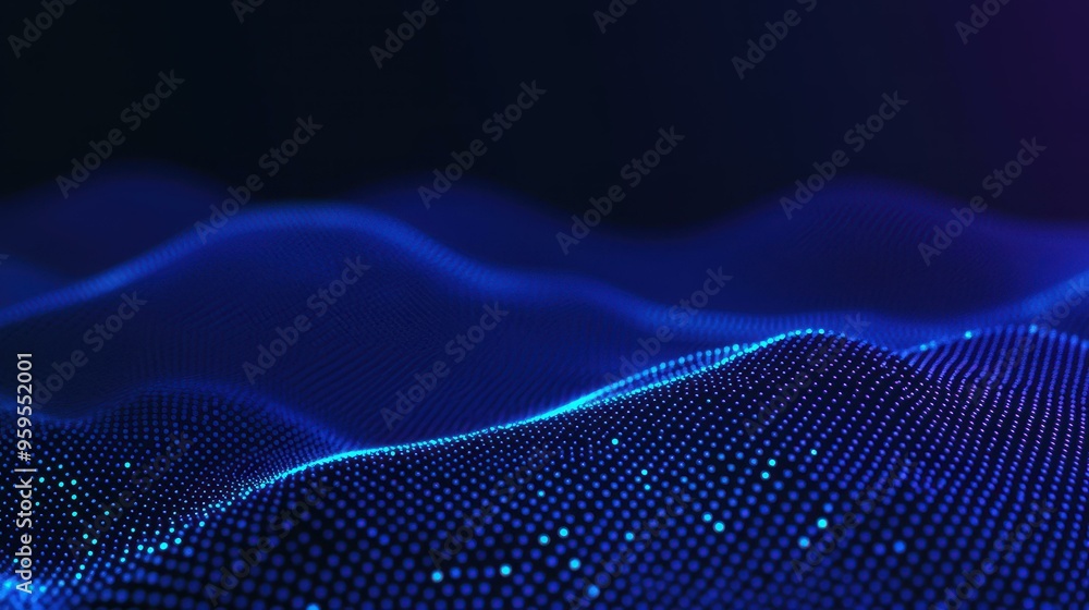 Poster discover a vibrant texture of glowing dots and waves, creating a dynamic, techinspired visual effect