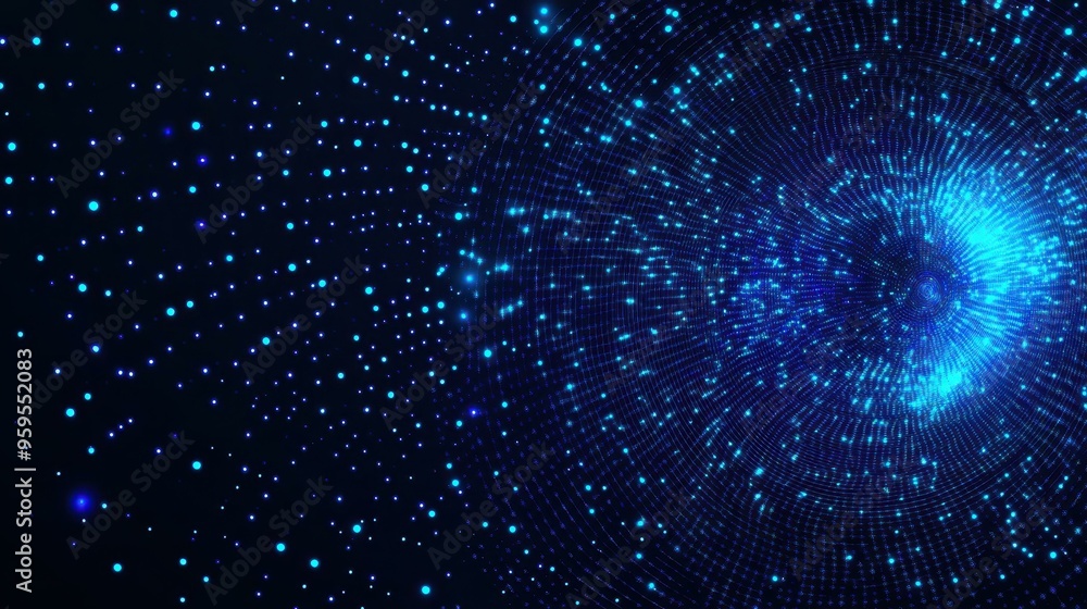 Poster immerse in a digital realm where blue glowing dots create a stunning big data visualization, symboli