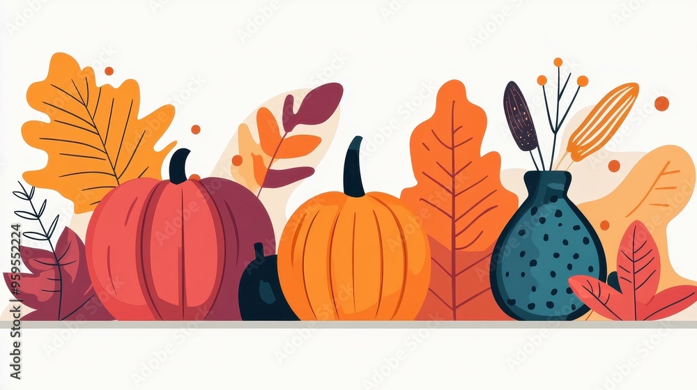 Canvas Prints Celebrate the fall season with unique greeting cards and posters featuring minimal designs of pumpkins and leaves.