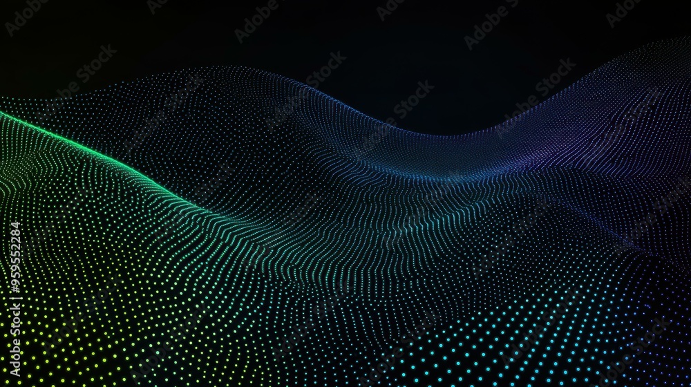 Poster experience a mesmerizing wave of blue and green dot particles, creating an enchanting flow that symb