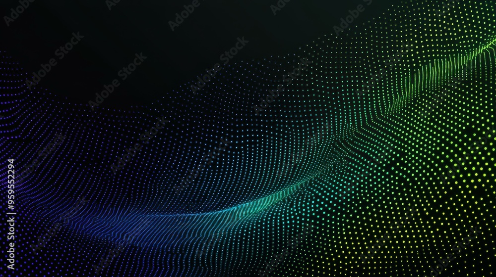 Poster experience a mesmerizing wave of blue and green dot particles, creating an enchanting flow that symb