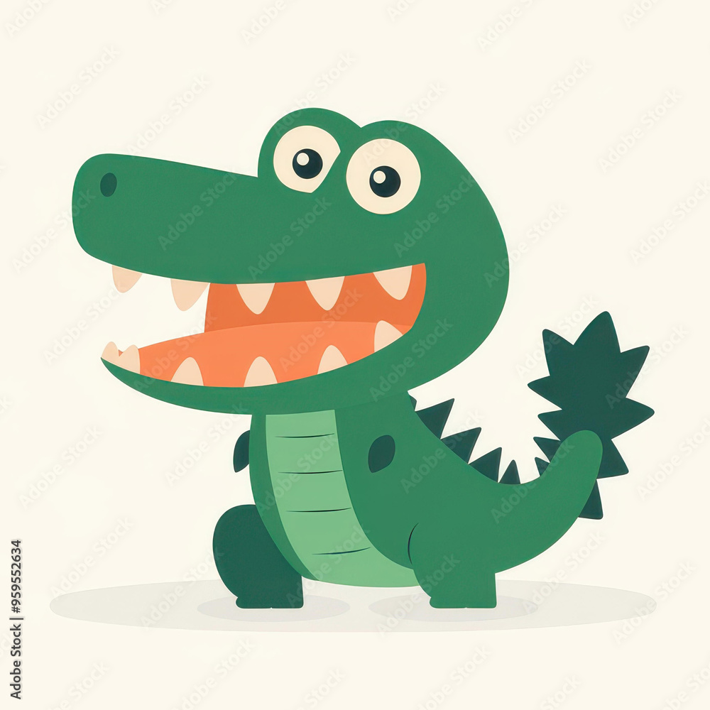Poster simple vector of a crocodile with an open mouth, featuring clean lines and a minimalist, flat design