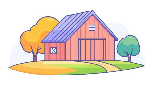 recommend clip art: A vibrant, flatstyle barn illustration designed for cattle housing and hay storage, complete with charming textures.