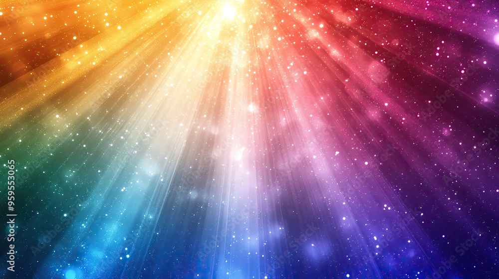 Poster vibrant light beams radiate through a colorful background, creating a mesmerizing display of rainbow