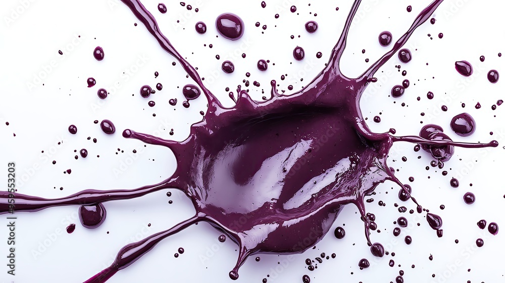 Poster vivid splash of purple paint captured in motion, showcasing dynamic patterns and textures on a clean