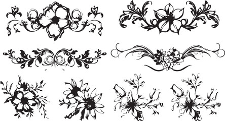 
Big set of decorative elements and vector graphics in a hand drawn floral ornament collection with line on a white background