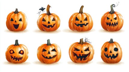 Halloween Pumpkins on White Background.