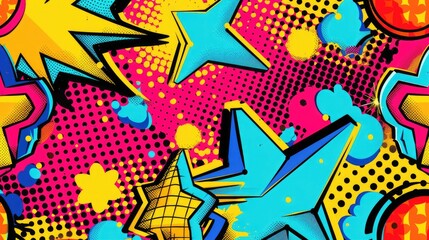 Fototapeta premium Vibrant comics illustration, retro 90s style, pop art pattern.