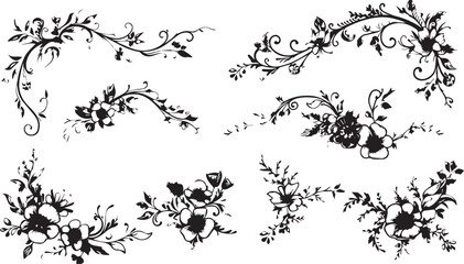 
Big set of decorative elements and vector graphics in a hand drawn floral ornament collection with line on a white background