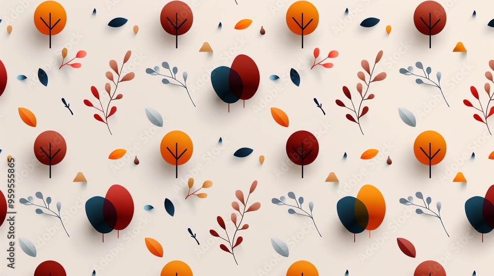 Poster beautiful abstract pattern featuring colorful trees and leaves on a light background, perfect for a 