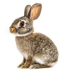 Obraz premium Grey rabbit in profile on white, cut out - stock png.