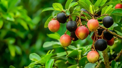 Close-up of Red and Black Fruits on a Branch