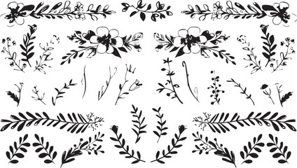 
Big set of decorative elements and vector graphics in a hand drawn floral ornament collection with line on a white background