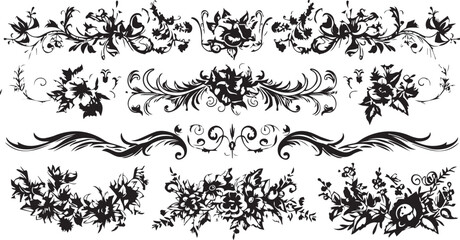 
Big set of decorative elements and vector graphics in a hand drawn floral ornament collection with line on a white background