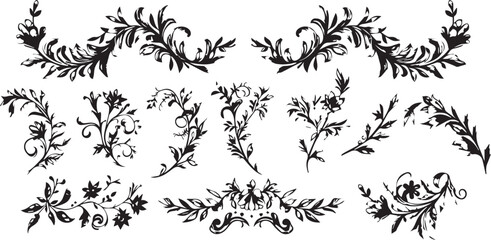 
Big set of decorative elements and vector graphics in a hand drawn floral ornament collection with line on a white background