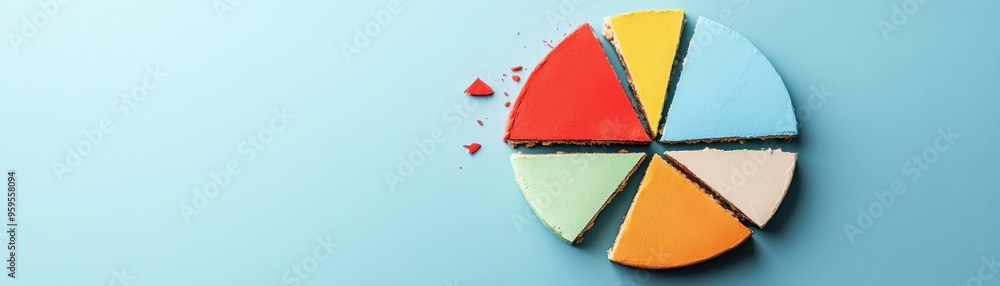 Poster colorful pie chart on a blue background with segments representing different data. ideal for busines