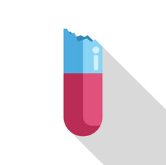 Broken pill is showing an information symbol inside, suggesting the need for more details about medication