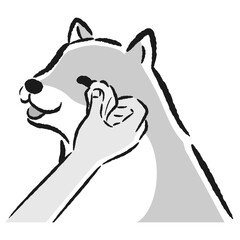 目元のケア（目ヤニの拭きとり）をする犬の手描きイラスト