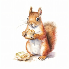 Baby Eichhörnchen nascht Nüsse aus einer Schale