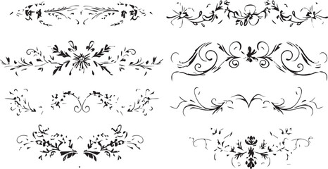 
Big set of decorative elements and vector graphics in a hand drawn floral ornament collection with line on a white background