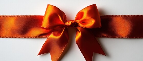 A Single Orange Satin Bow with Ribbon Ends on a White Background