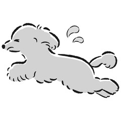 困った表情で逃げる犬のイラスト