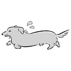 困った表情で逃げる犬のイラスト