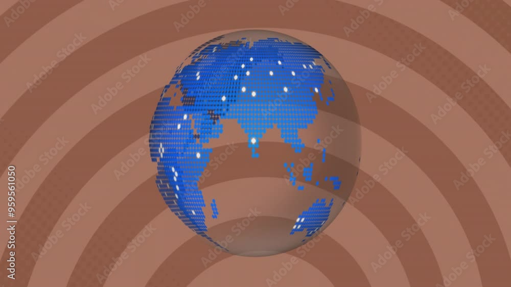 Aufkleber rotating globe with blue digital continents animation over concentric circles background