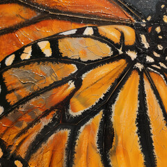 Naklejka premium A close-up of a monarch butterfly’s wings, showcasing the intricate patterns and vibrant colors, the texture of the wings is clearly visible