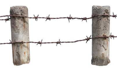 A fence made of barbed wire and concrete posts