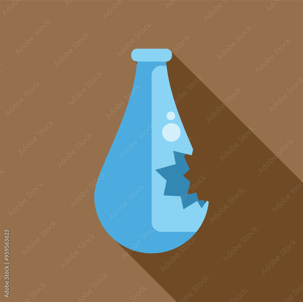 Poster blue chemical flask with a large crack, creating a visually striking representation of a laboratory 