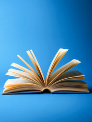 Open book on blue background