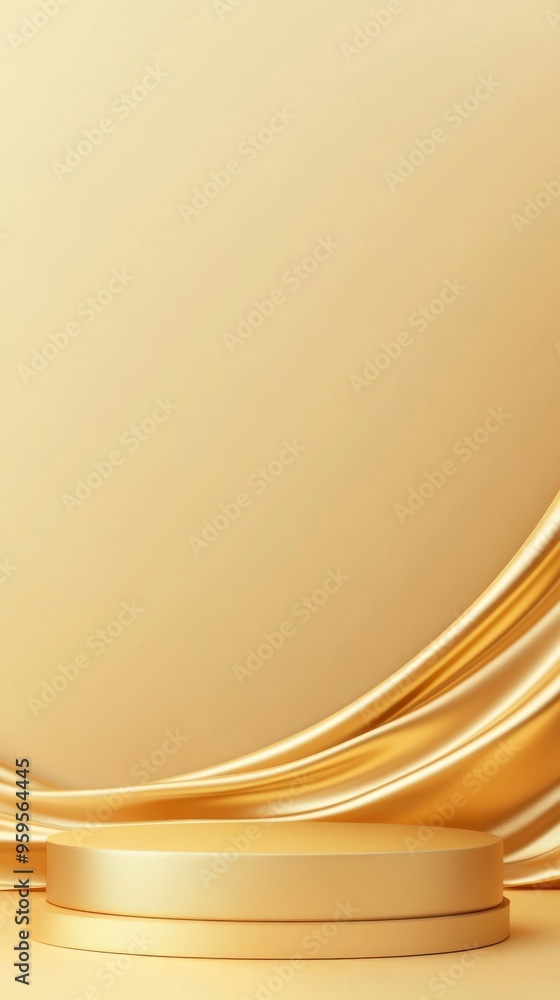 Poster luxurious golden stage with abstract 3d shapes for product display or awards presentation on vibrant