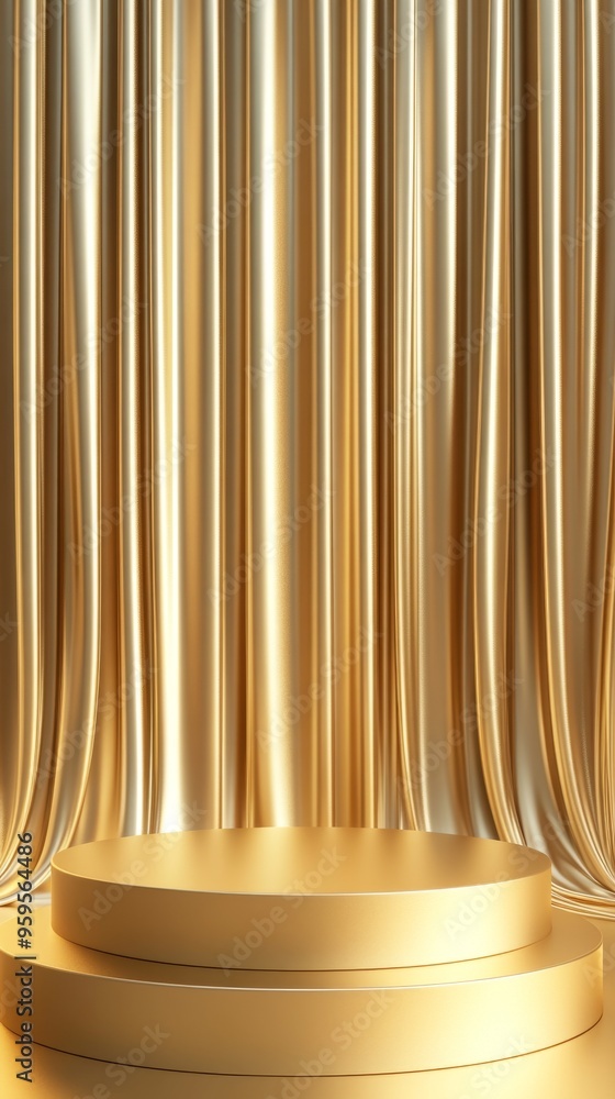 Poster glowing gold stage with geometric shapes for high-end product showcase on elegant background. copy s