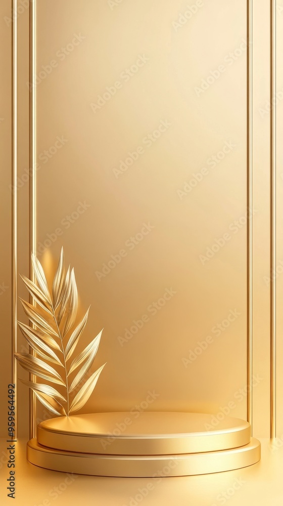 Poster elegant gold stage with glowing light and geometric shapes for high-end product showcase. sophistica
