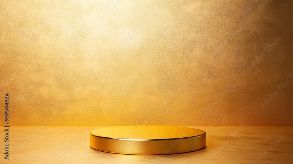 Poster sparkling gold platform with geometric shapes for high-end product display in modern setting