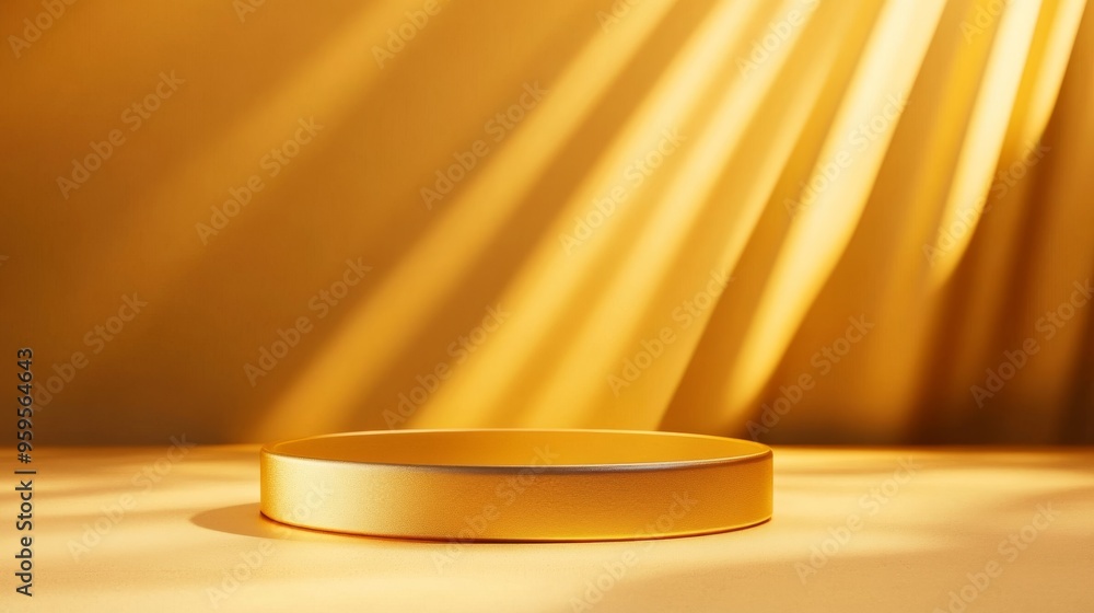 Poster illuminated gold platform for high-end products in minimal setting with copy space.