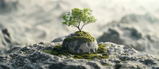 A Single Tree on a Moon-Like Rock