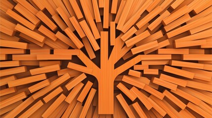 Wooden Background: Abstract wooden tree design with dynamic block arrangement.