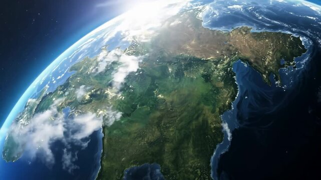 Miniature Earth with Natural Elements Surrounded by Clouds and Sky