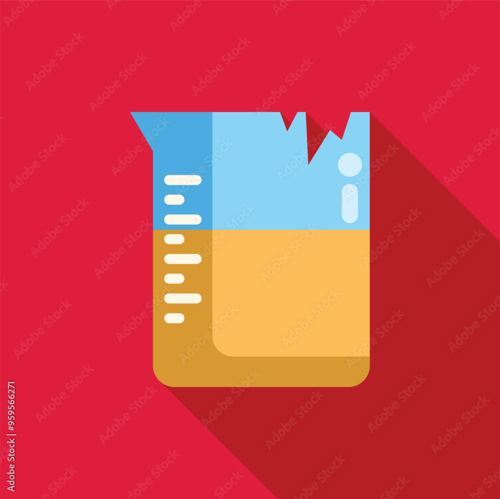 Poster broken beaker with measuring lines containing an unknown orange liquid, ideal for topics such as che