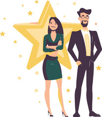 
Professional or expert who success and win award best office employee or specialist with skills to achieve goal concept success businessman and businesswoman professional stand with star award