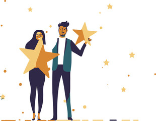 
Professional or expert who success and win award best office employee or specialist with skills to achieve goal concept success businessman and businesswoman professional stand with star award