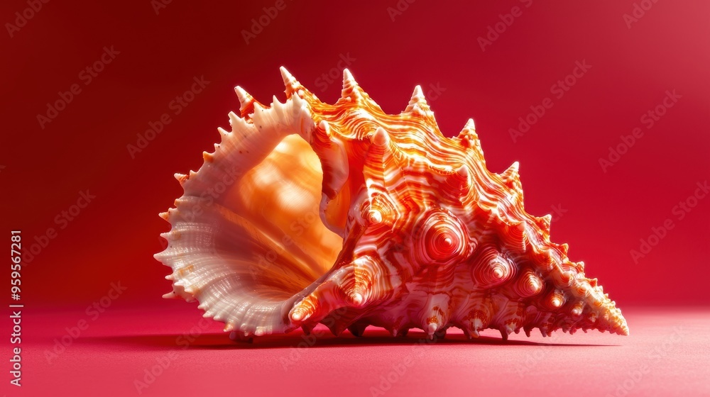 Poster a large shell with a red background