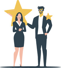 
Professional or expert who success and win award best office employee or specialist with skills to achieve goal concept success businessman and businesswoman professional stand with star award