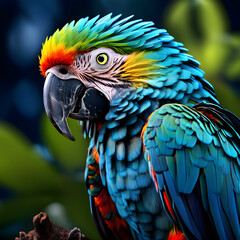 Fototapeta premium blue and yellow macaw sitting on a branch in the jungle 
