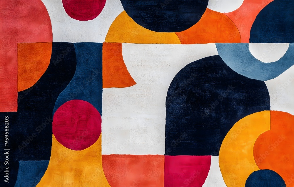 Poster 12. **full-size seamless modern rug pattern featuring abstract forms and bold color contrasts**