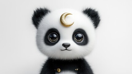 Fototapeta premium Adorable Panda with a Golden Crescent Moon