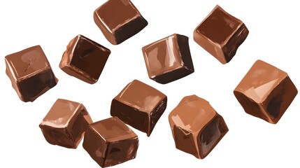 Delicious chocolate cubes isolated on a white background, perfect for easy color editing, ideal for dessert, confectionery, and food-related designs in a clean and minimalistic style