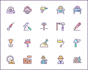 Set of Labor Day and industry Icons line style. Contains such Icons as engineer, architect, service, job, worker, factory, builder, labour, employee, helmet And Other Elements.